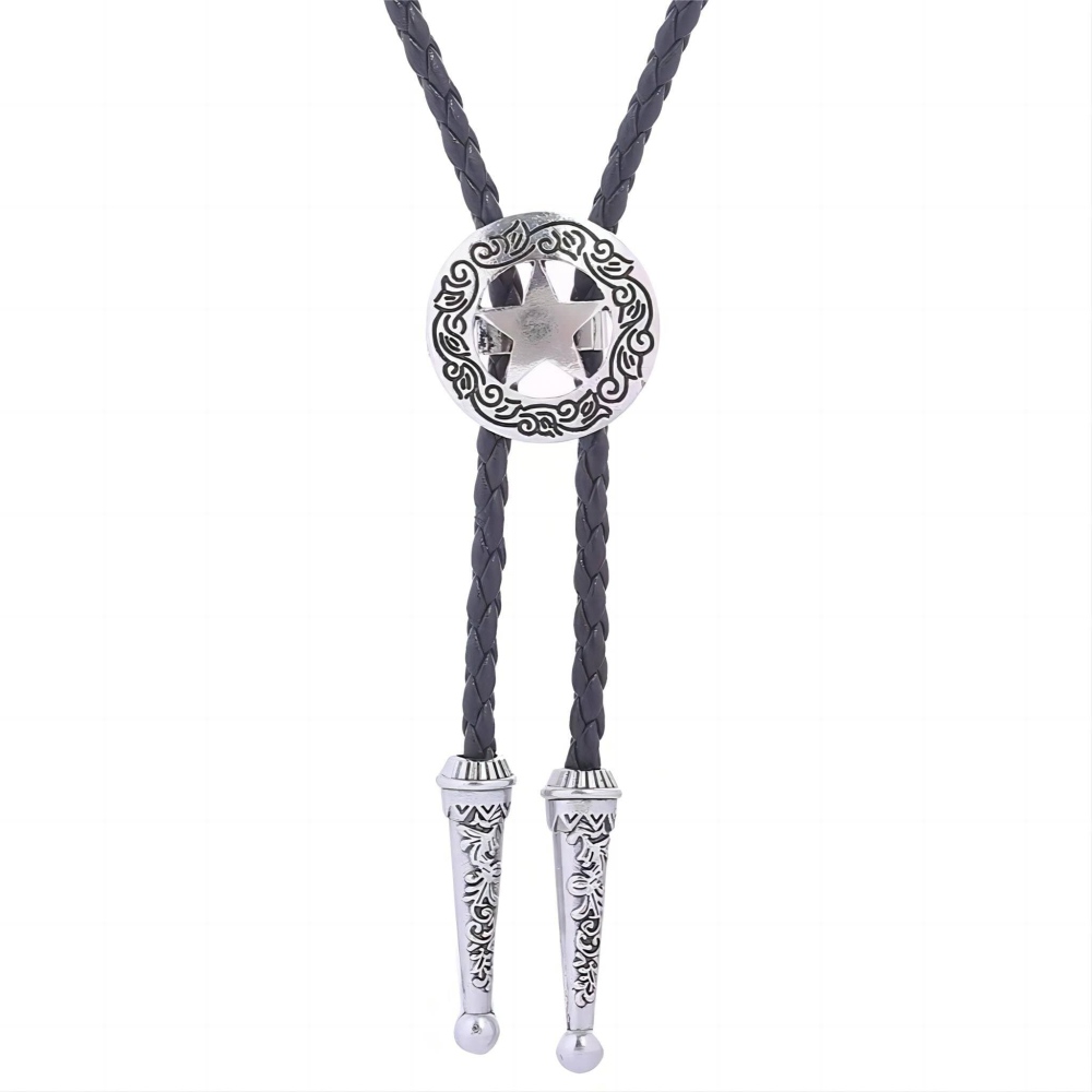 Zac's Alter Ego - Vintage Star PU Leather Cord Western WesternKrawatte - Schwarz